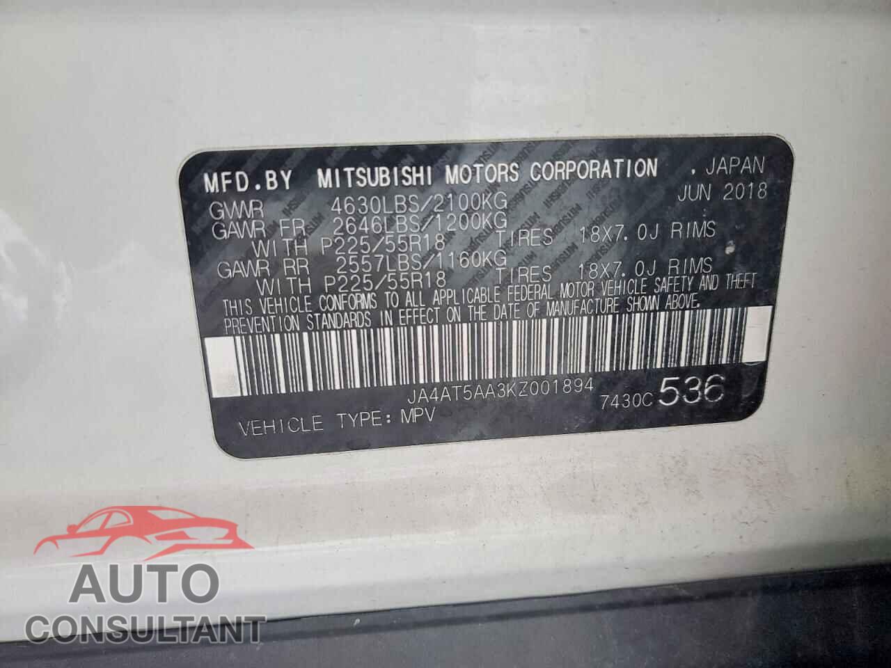 MITSUBISHI ECLIPSE 2019 - JA4AT5AA3KZ001894