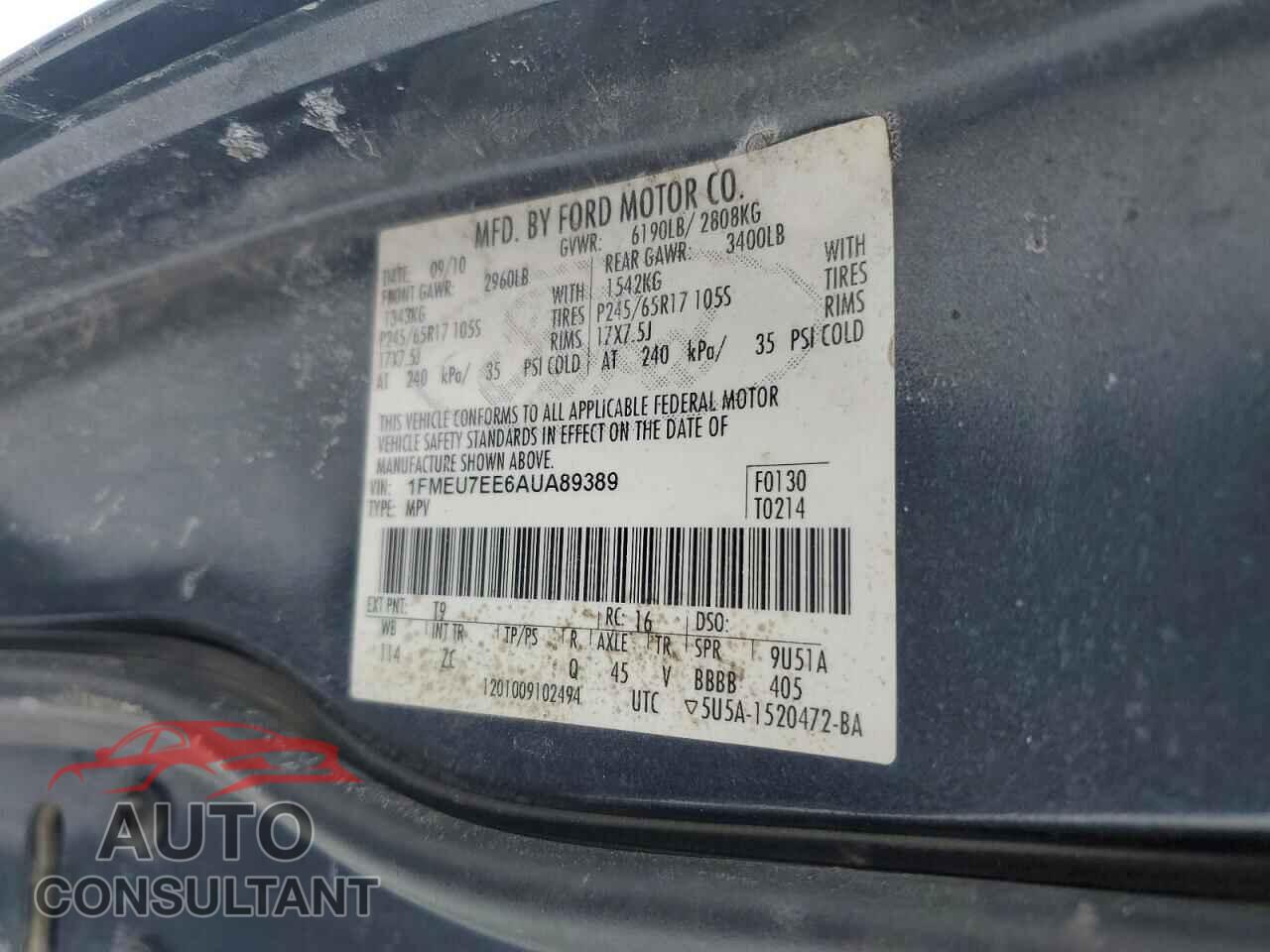 FORD EXPLORER 2010 - 1FMEU7EE6AUA89389