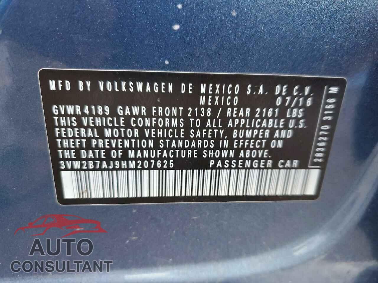 VOLKSWAGEN JETTA 2017 - 3VW2B7AJ9HM207625