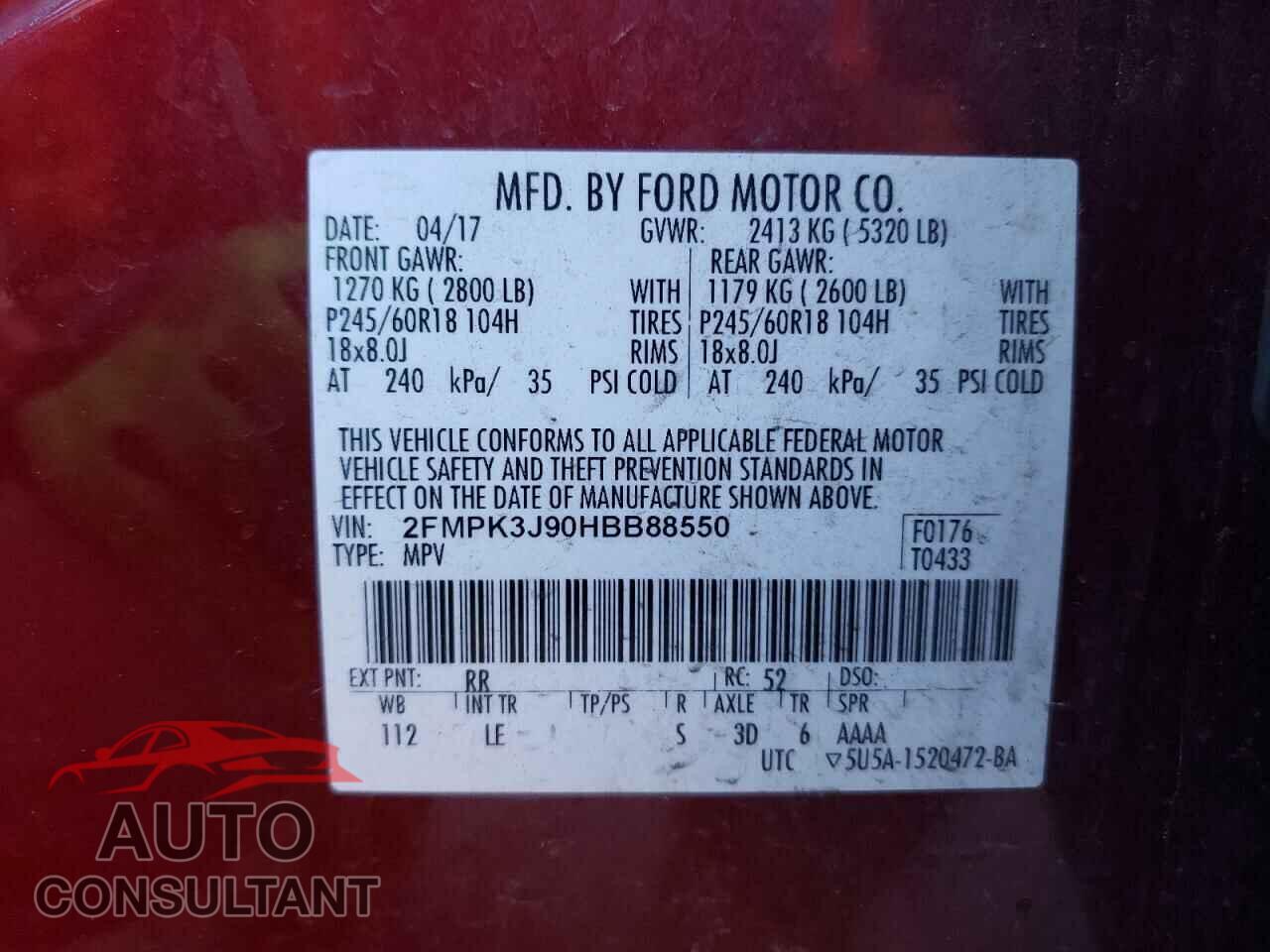 FORD EDGE 2017 - 2FMPK3J90HBB88550
