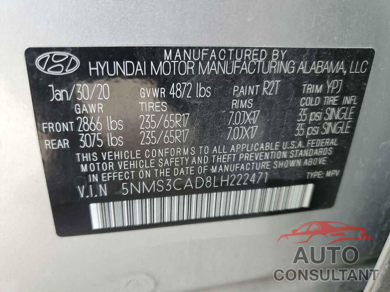 HYUNDAI SANTA FE 2020 - 5NMS3CAD8LH222471