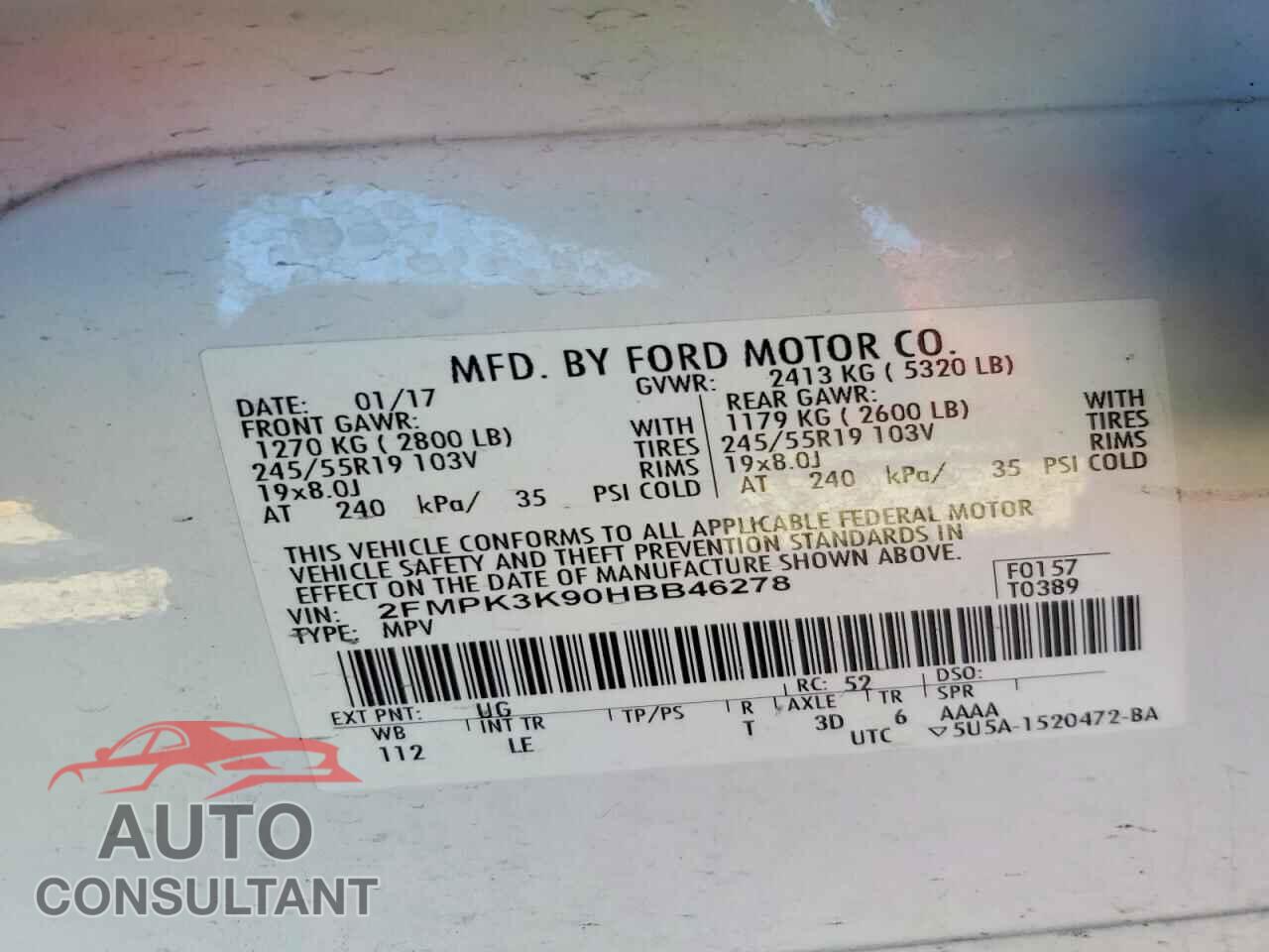 FORD EDGE 2017 - 2FMPK3K90HBB46278