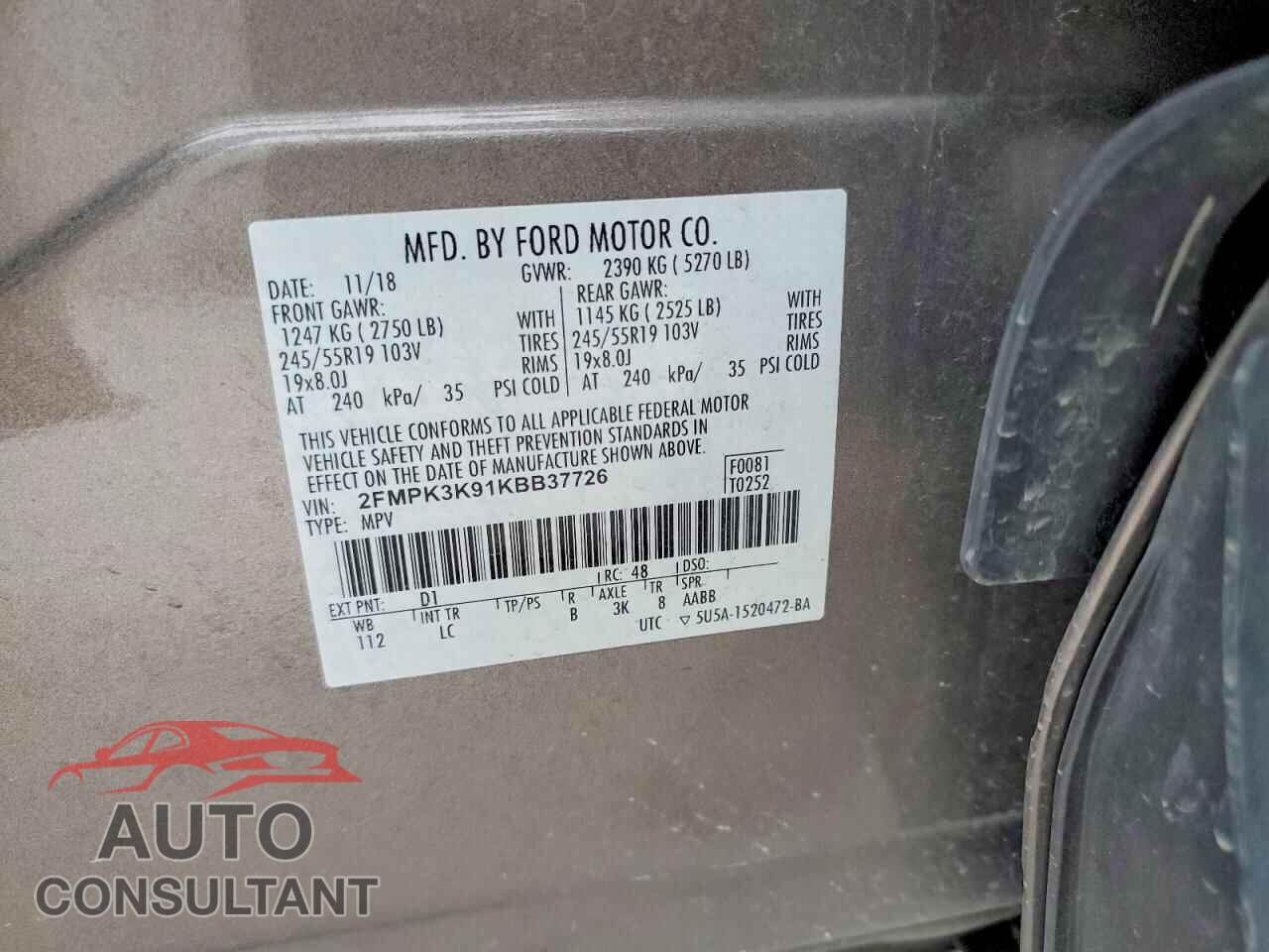 FORD EDGE 2019 - 2FMPK3K91KBB37726