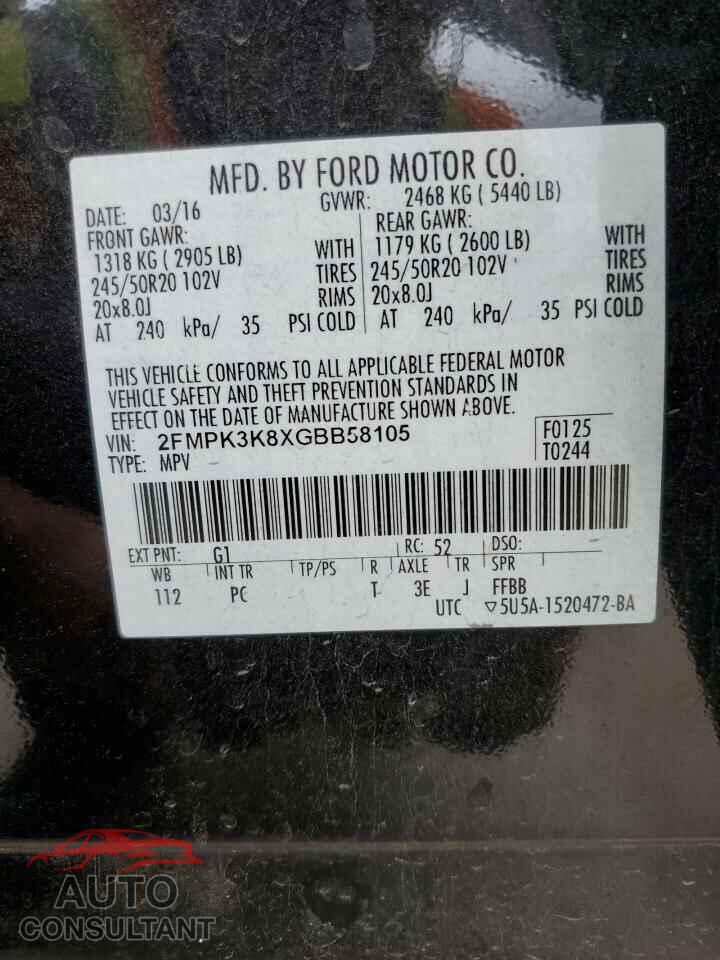 FORD EDGE 2016 - 2FMPK3K8XGBB58105