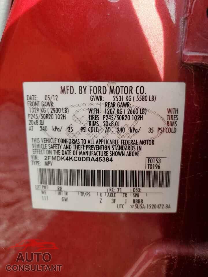 FORD EDGE 2013 - 2FMDK4KC0DBA45384