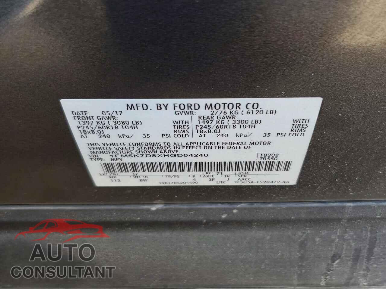 FORD EXPLORER 2017 - 1FM5K7D8XHGD04248
