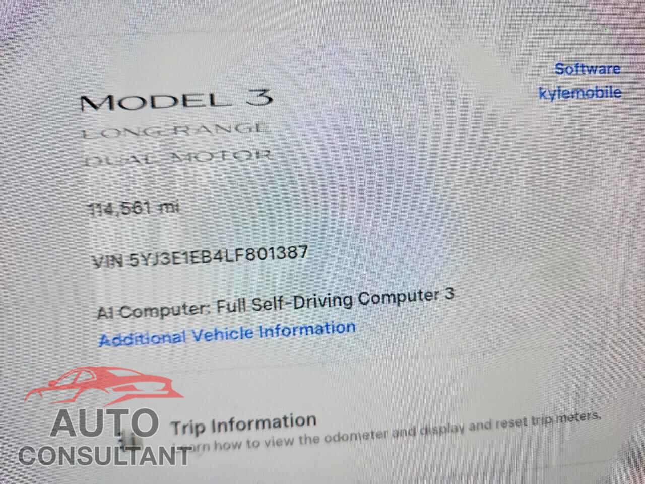 TESLA MODEL 3 2020 - 5YJ3E1EB4LF801387