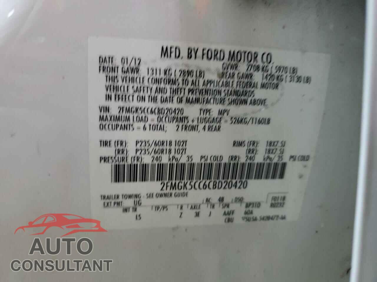 FORD FLEX 2012 - 2FMGK5CC6CBD20420