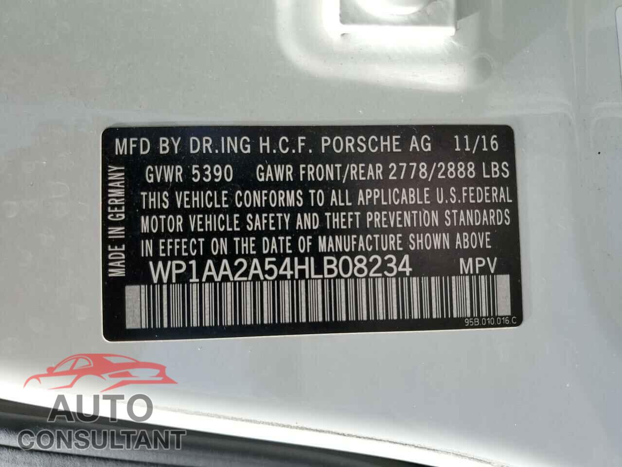 PORSCHE MACAN 2017 - WP1AA2A54HLB08234