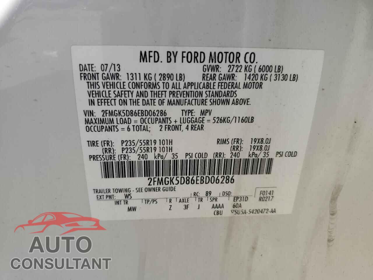 FORD FLEX 2014 - 2FMGK5D86EBD06286