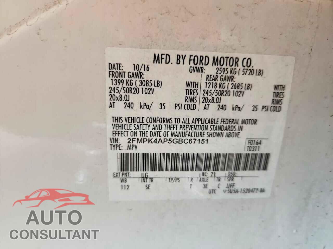 FORD EDGE 2016 - 2FMPK4AP5GBC67151