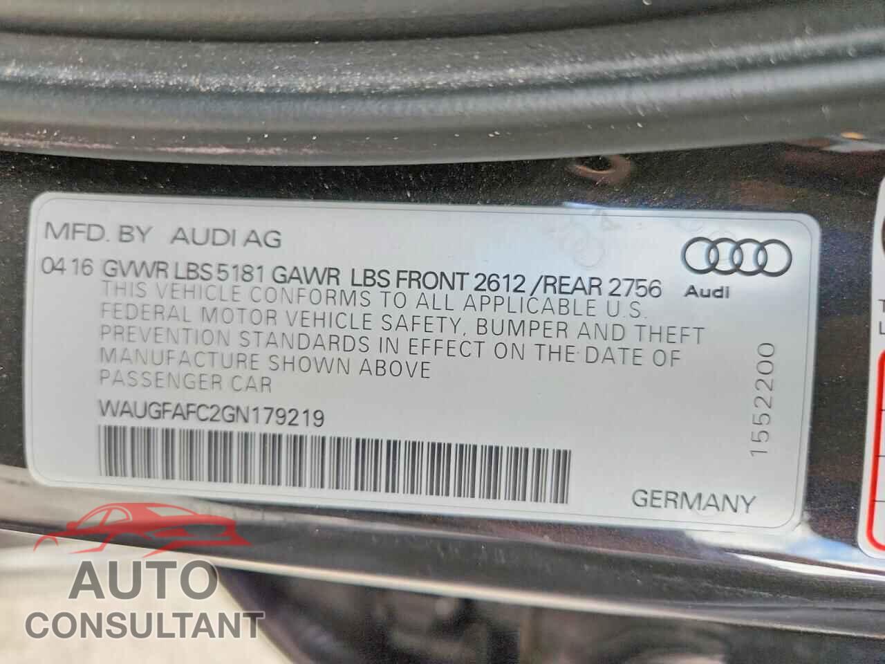 AUDI A6 2016 - WAUGFAFC2GN179219