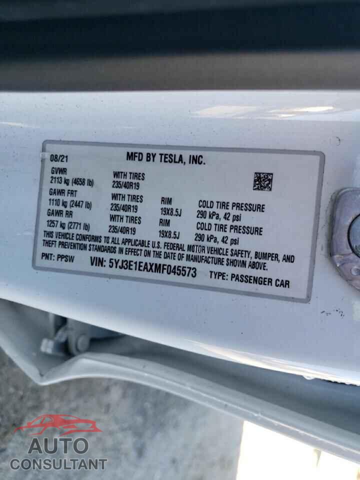 TESLA MODEL 3 2021 - 5YJ3E1EAXMF045573
