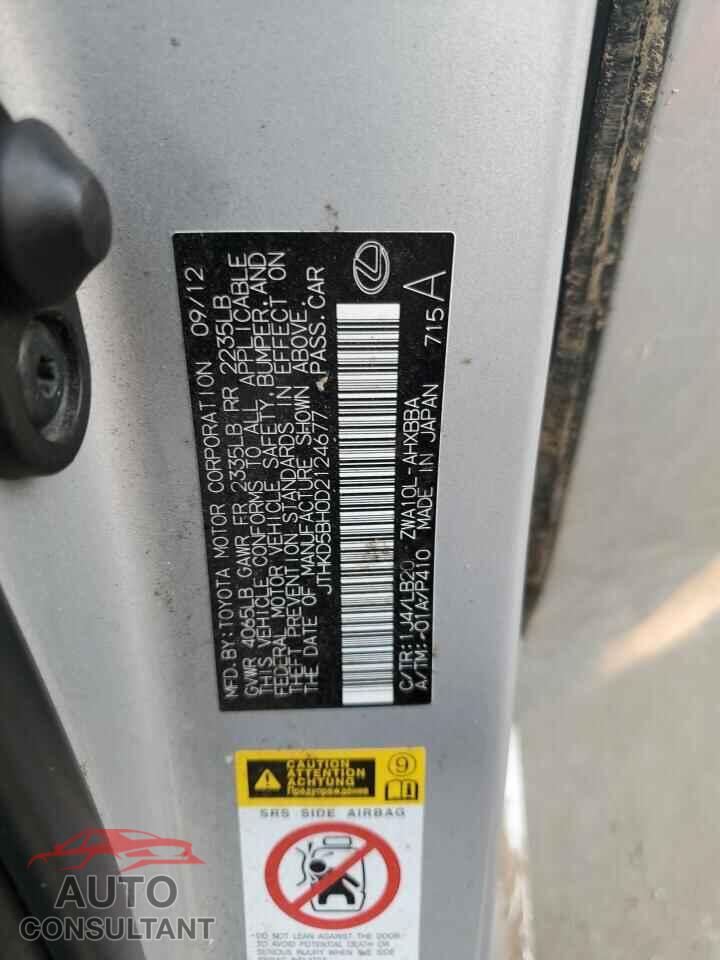 LEXUS CT 200 2013 - JTHKD5BH0D2124677