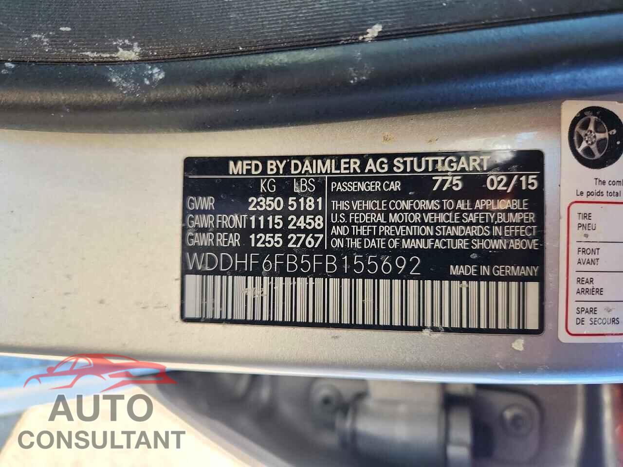 MERCEDES-BENZ E-CLASS 2015 - WDDHF6FB5FB155692