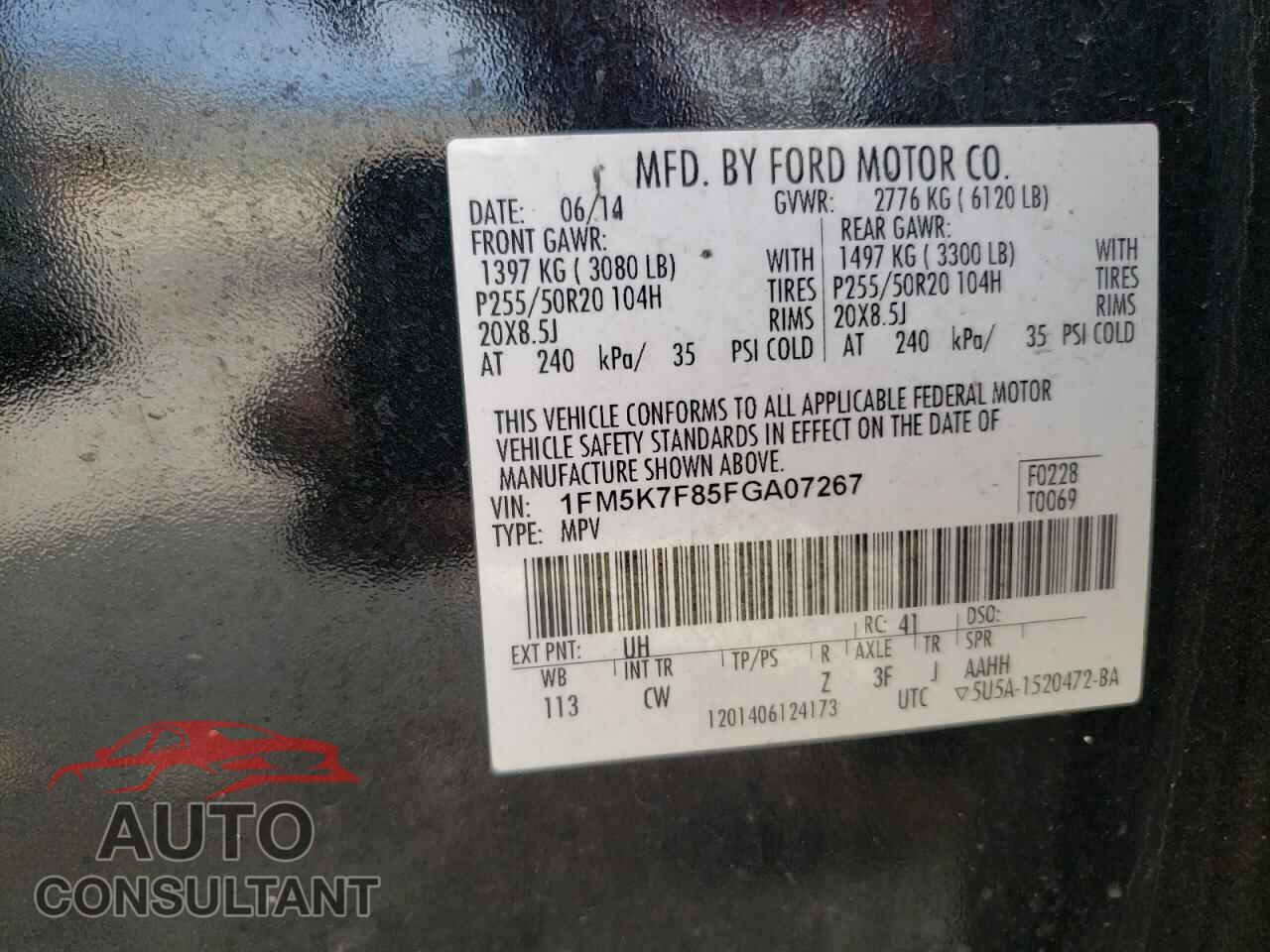 FORD EXPLORER 2015 - 1FM5K7F85FGA07267
