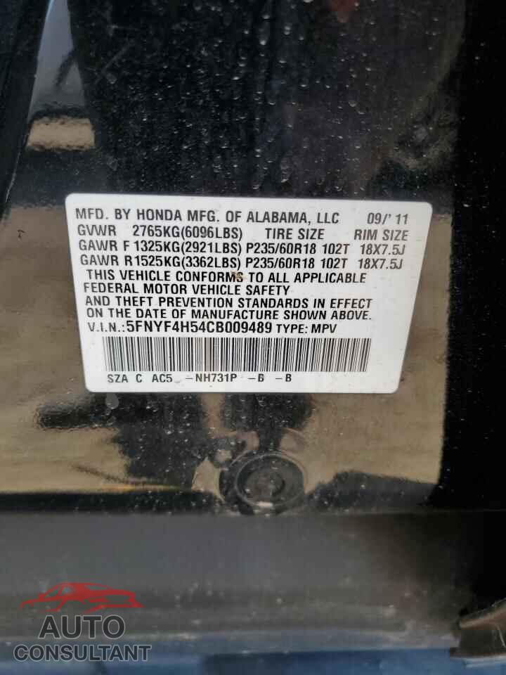 HONDA PILOT 2012 - 5FNYF4H54CB009489