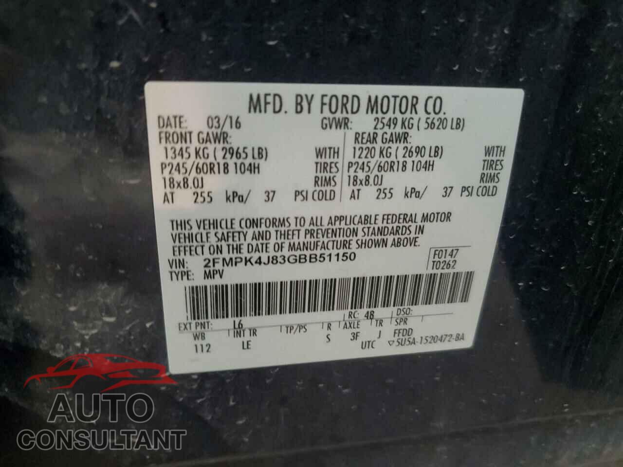FORD EDGE 2016 - 2FMPK4J83GBB51150