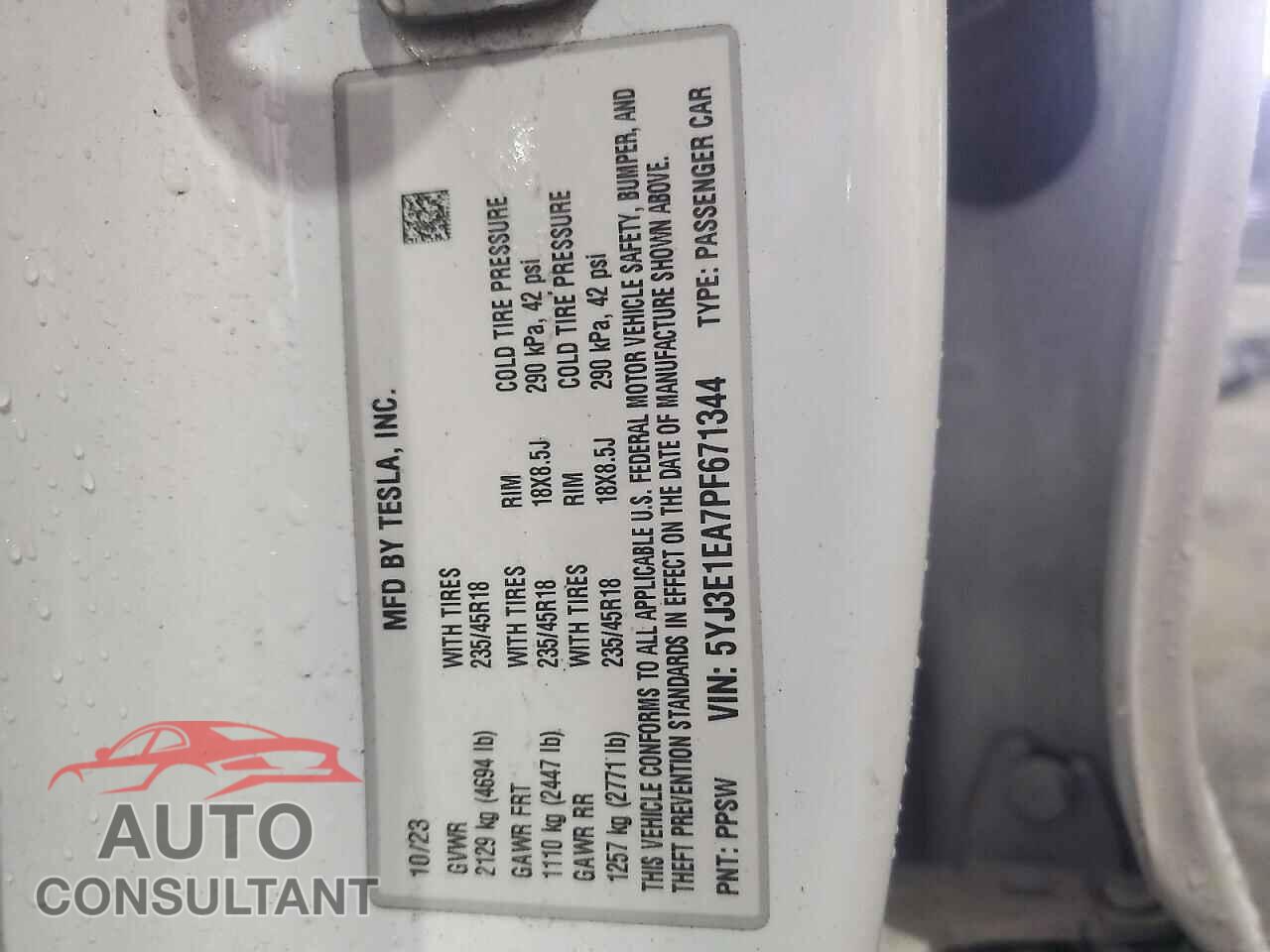 TESLA MODEL 3 2023 - 5YJ3E1EA7PF671344