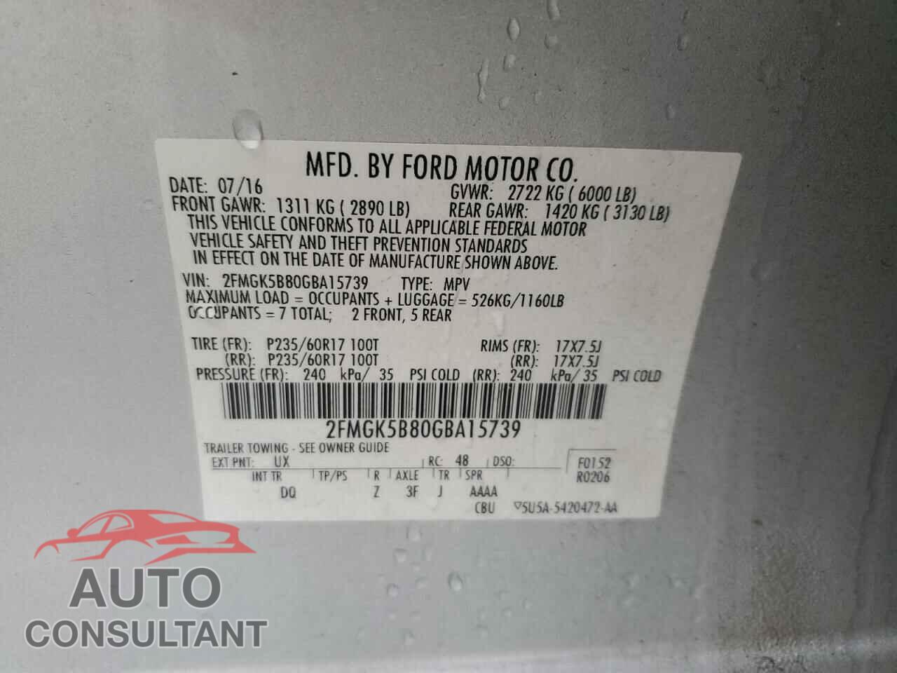 FORD FLEX 2016 - 2FMGK5B80GBA15739