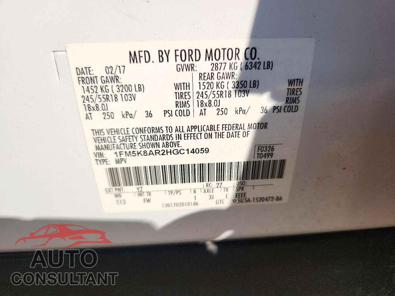 FORD EXPLORER 2017 - 1FM5K8AR2HGC14059