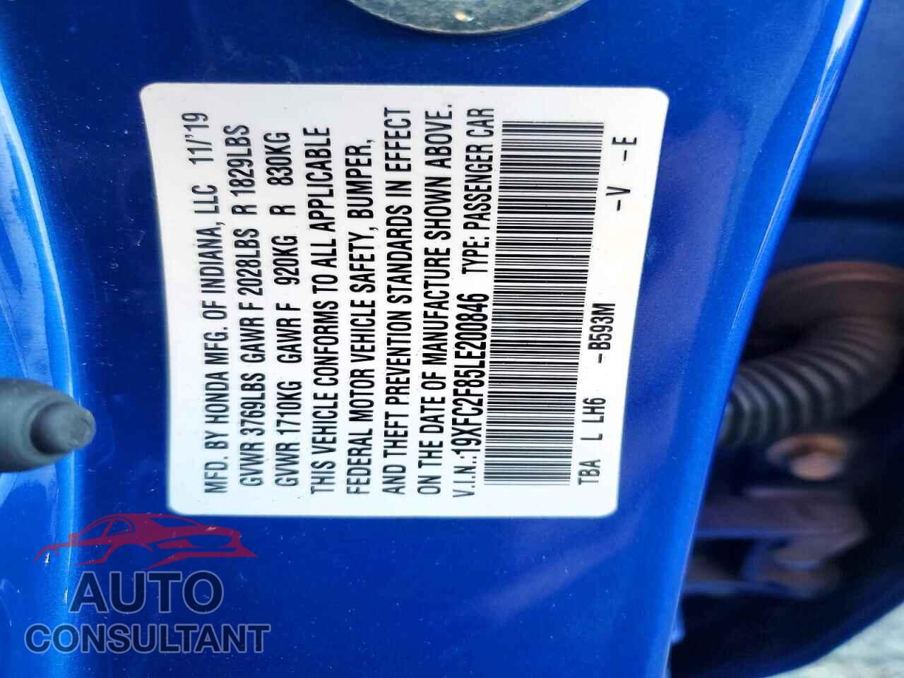 HONDA CIVIC 2020 - 19XFC2F85LE200846
