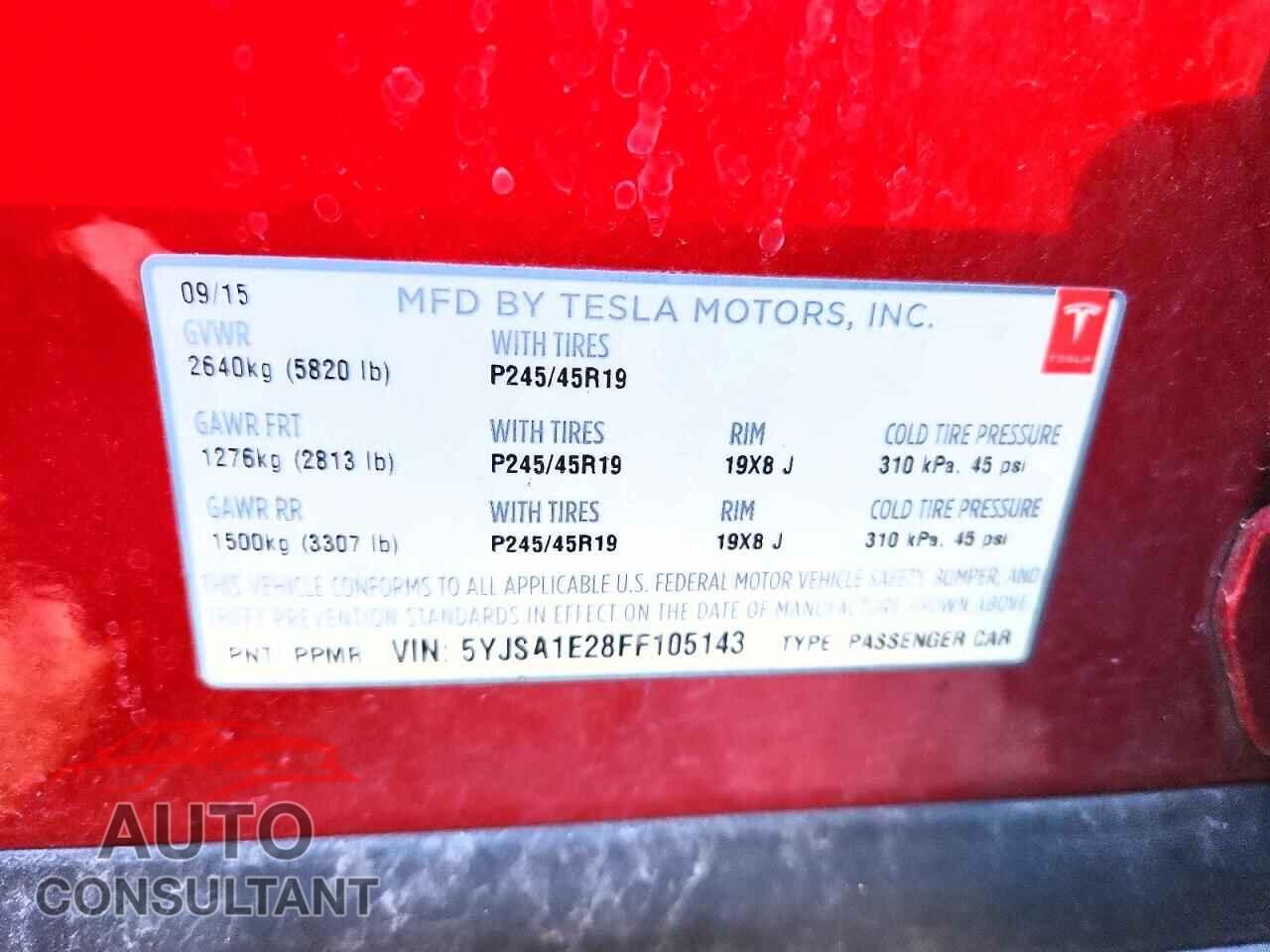 TESLA MODEL S 2015 - 5YJSA1E28FF105143