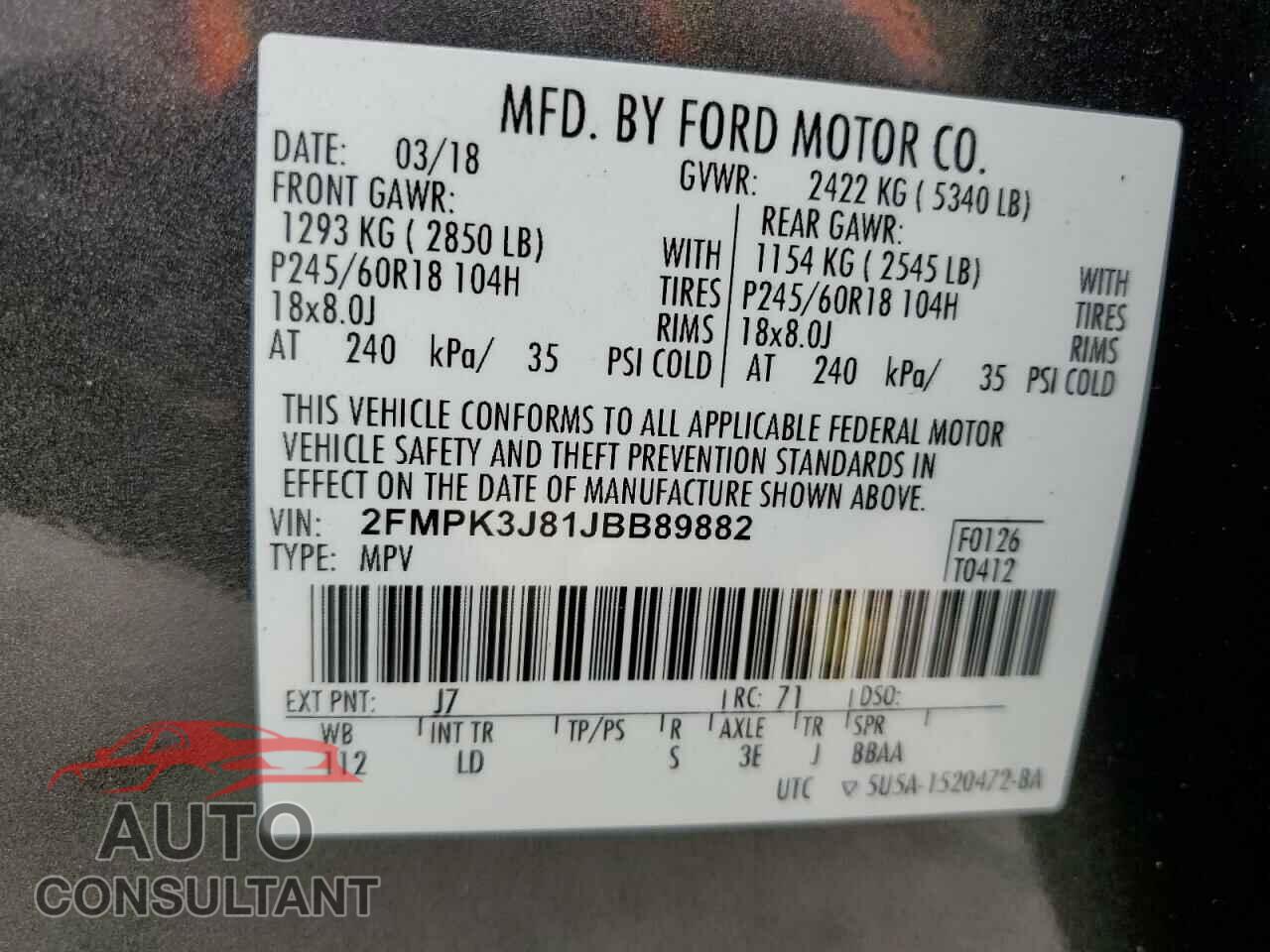 FORD EDGE 2018 - 2FMPK3J81JBB89882