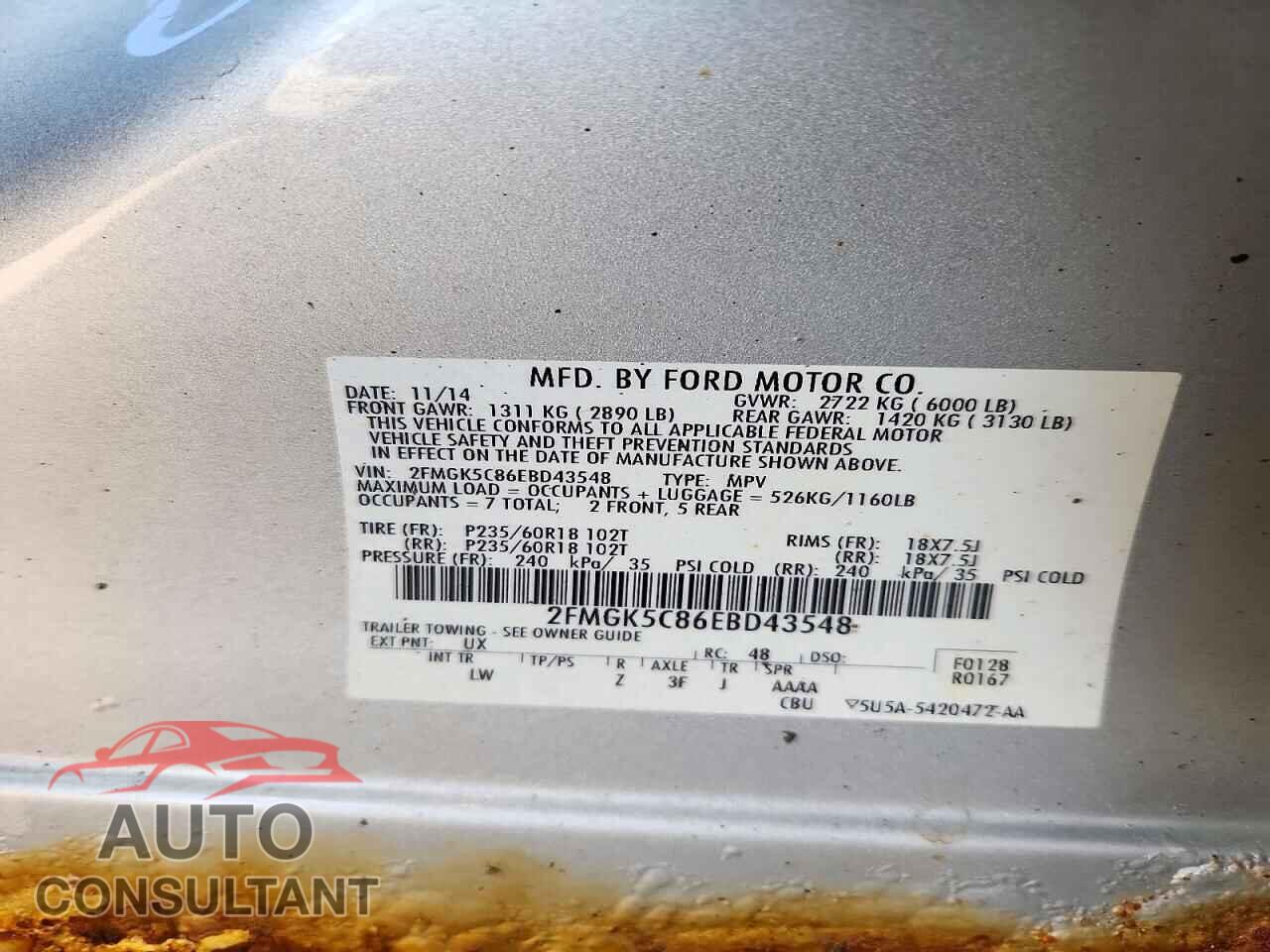 FORD FLEX 2014 - 2FMGK5C86EBD43548