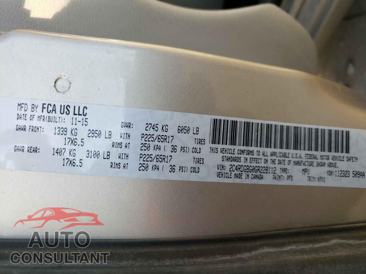 DODGE CARAVAN 2016 - 2C4RDGBG0GR228112