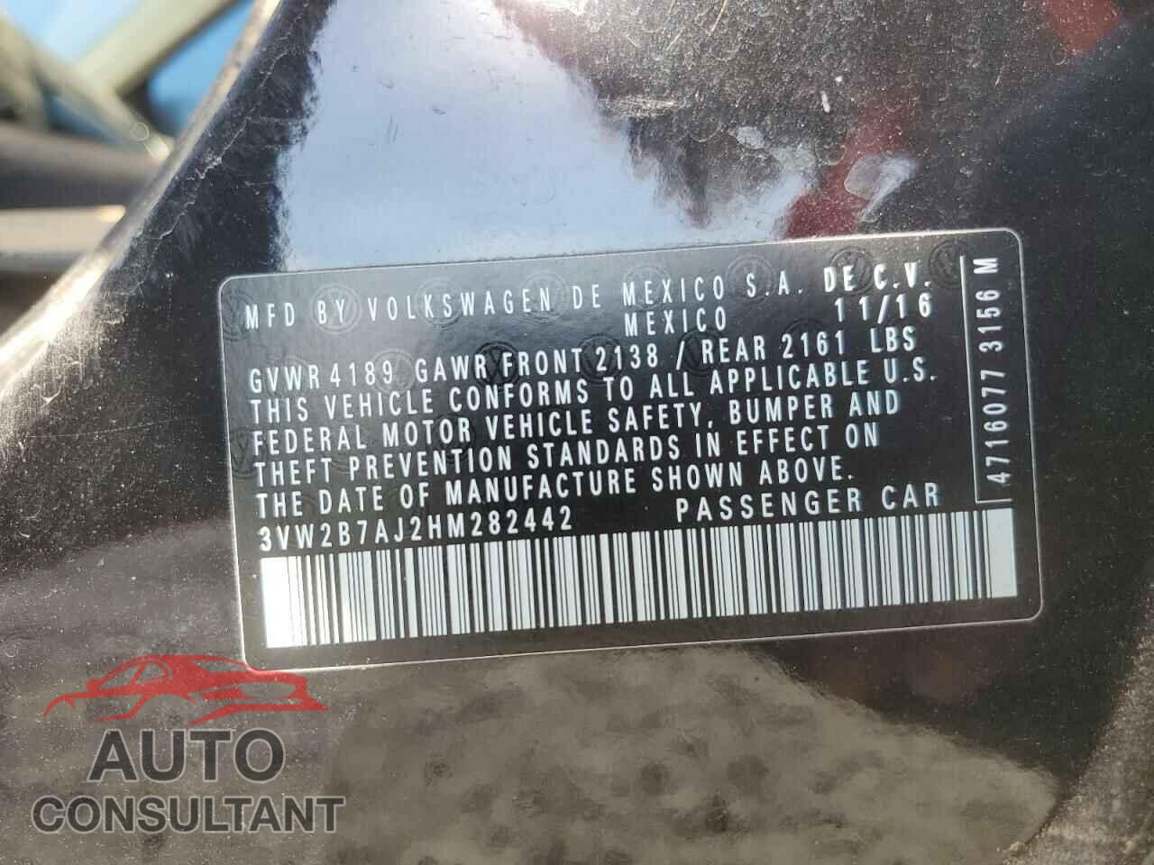 VOLKSWAGEN JETTA 2017 - 3VW2B7AJ2HM282442