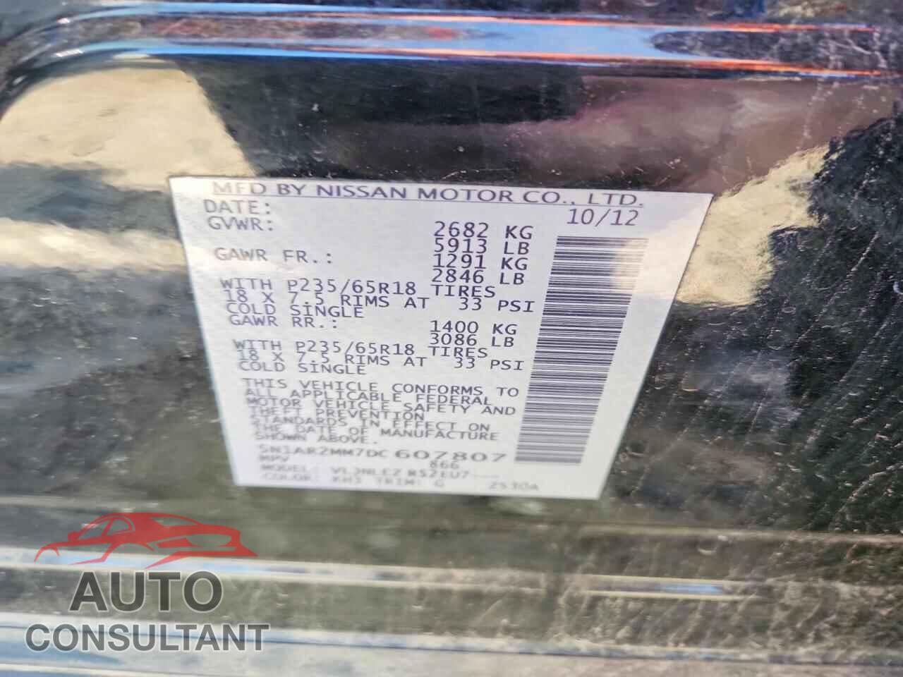 NISSAN PATHFINDER 2013 - 5N1AR2MM7DC607807