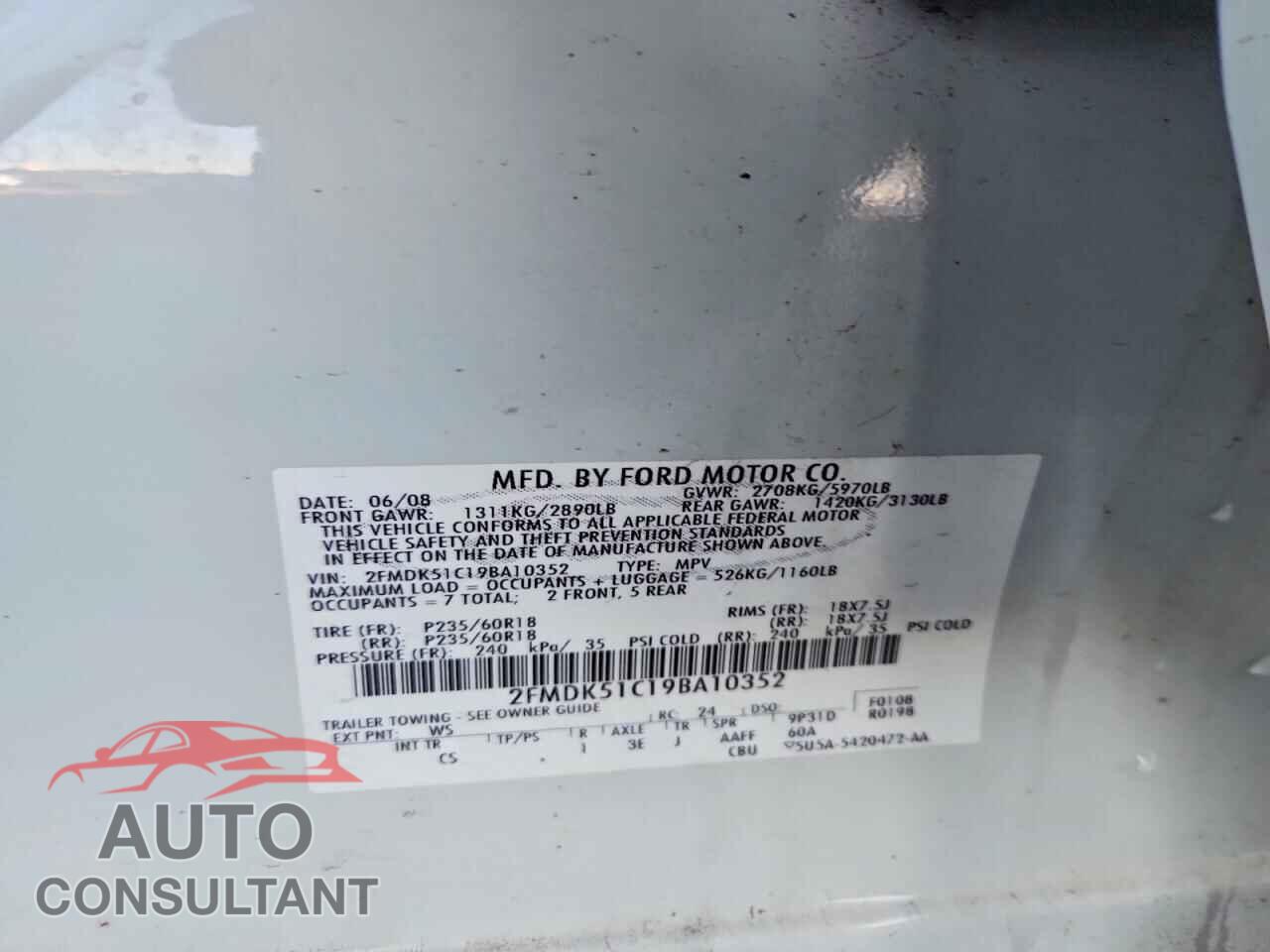 FORD FLEX 2009 - 2FMDK51C19BA10352