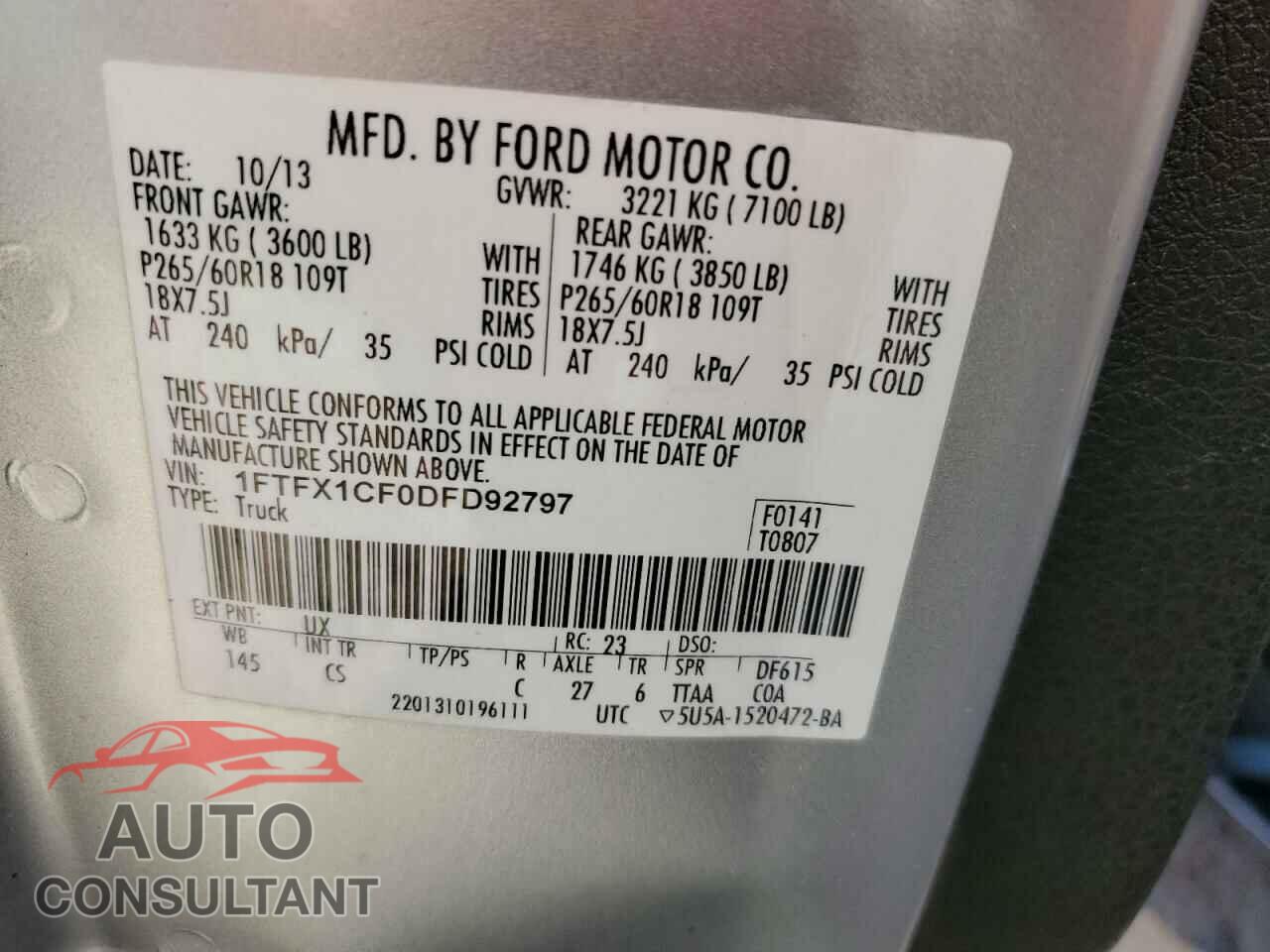 FORD F-150 2013 - 1FTFX1CF0DFD92797