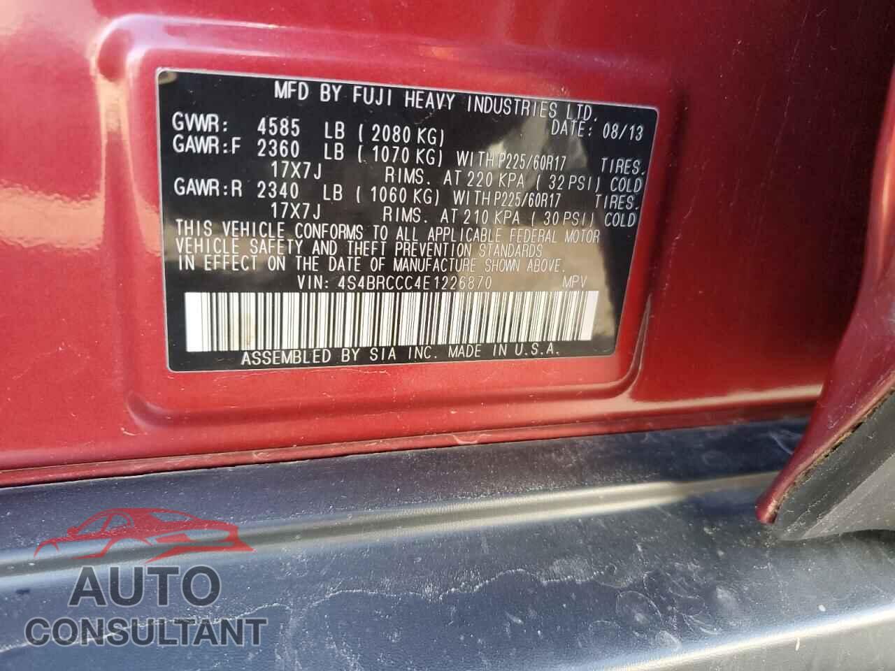 SUBARU OUTBACK 2014 - 4S4BRCCC4E1226870