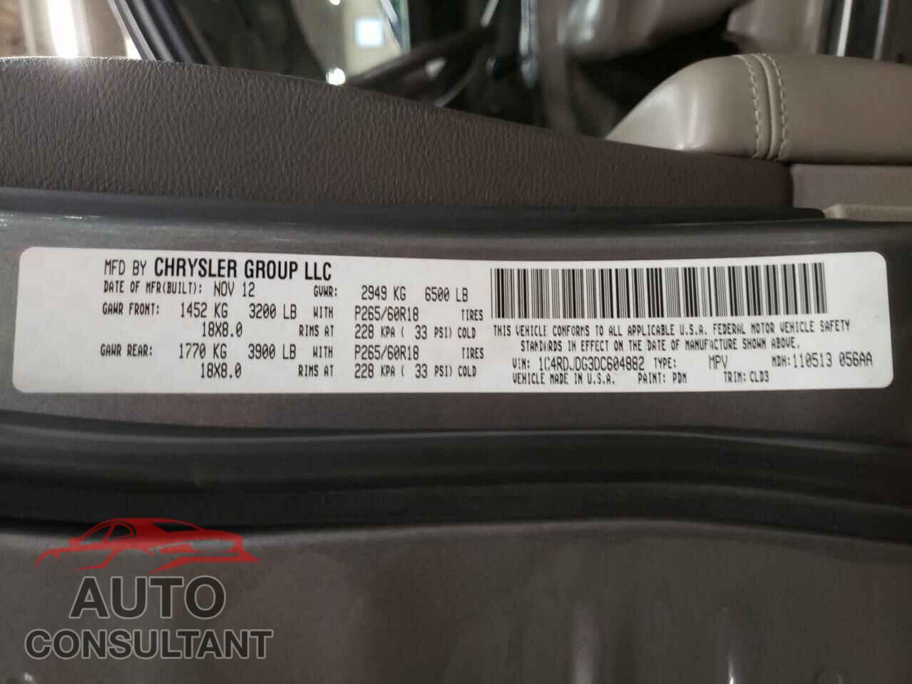 DODGE DURANGO 2013 - 1C4RDJDG3DC604882