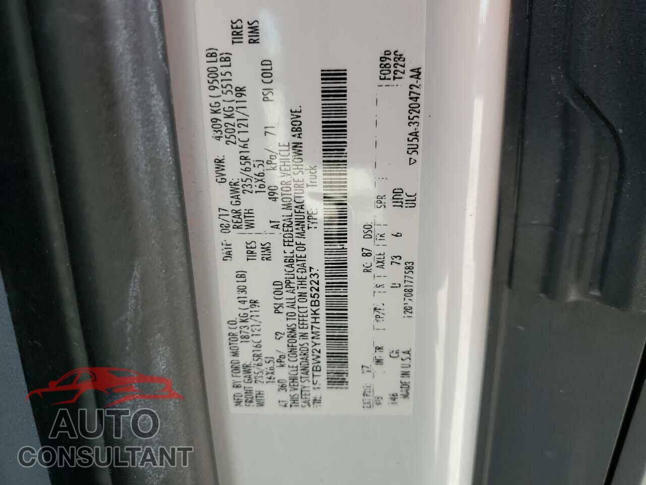 FORD TRANSIT 2017 - 1FTBW2YM7HKB52237