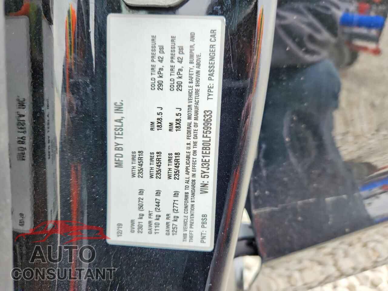 TESLA MODEL 3 2020 - 5YJ3E1EB0LF599633