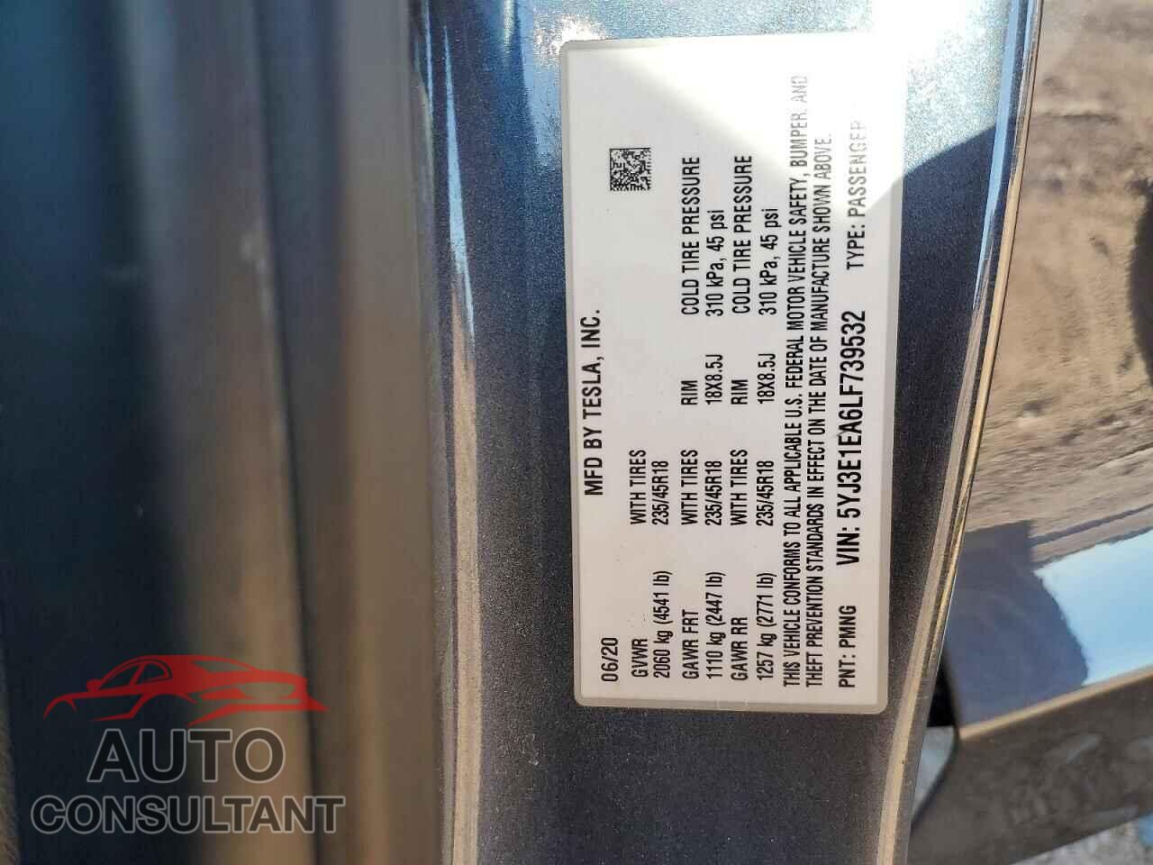 TESLA MODEL 3 2020 - 5YJ3E1EA6LF739532