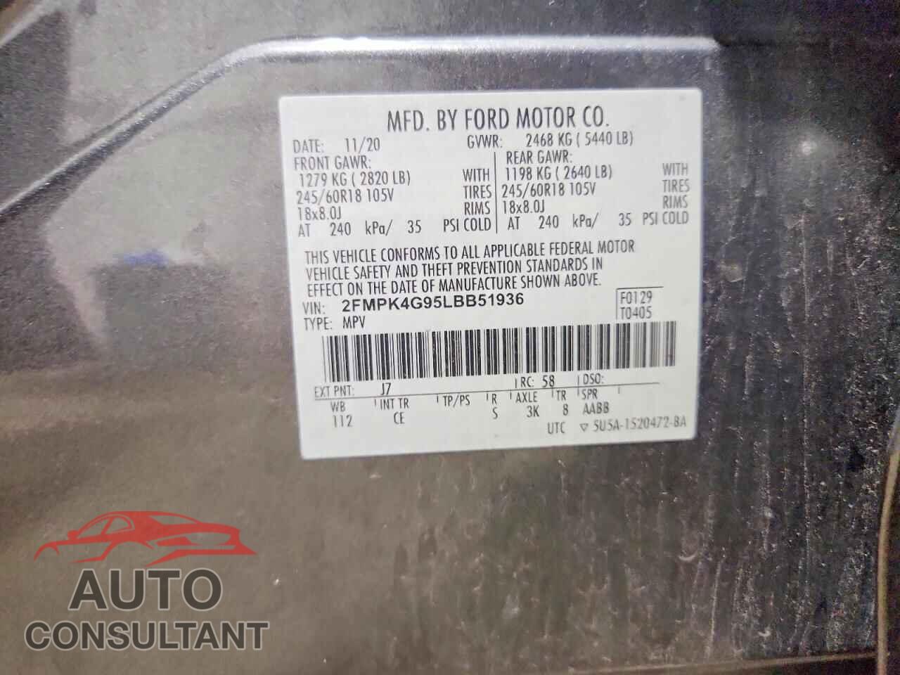 FORD EDGE 2020 - 2FMPK4G95LBB51936