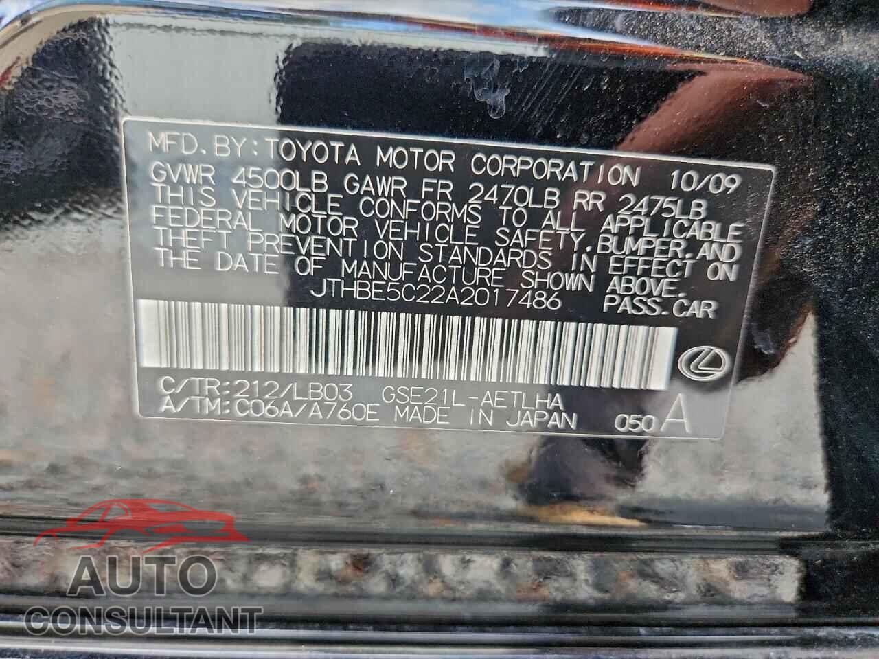 LEXUS IS 2010 - JTHBE5C22A2017486