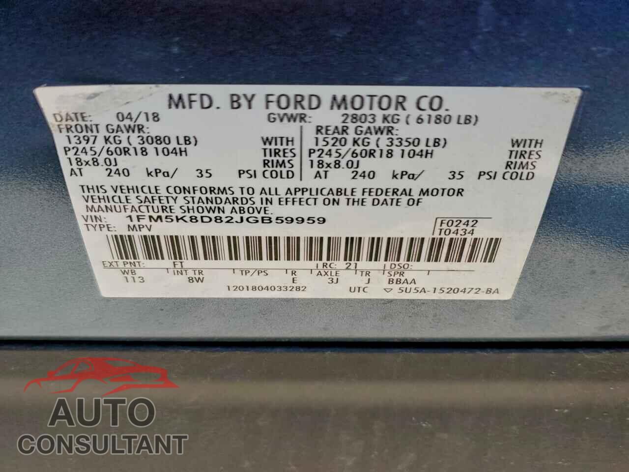 FORD EXPLORER 2018 - 1FM5K8D82JGB59959