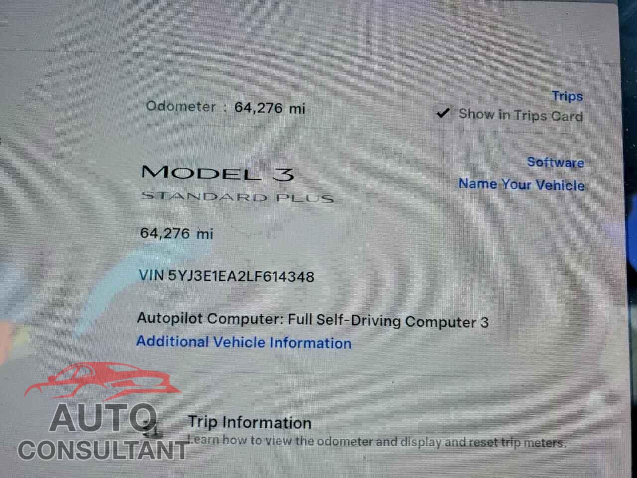 TESLA MODEL 3 2020 - 5YJ3E1EA2LF614348