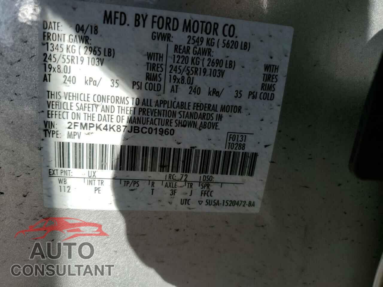 FORD EDGE 2018 - 2FMPK4K87JBC01960