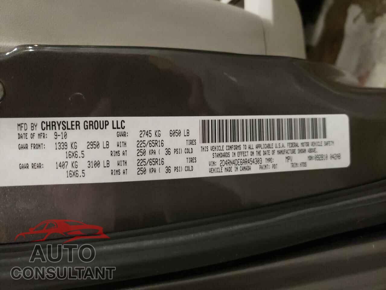 DODGE CARAVAN 2010 - 2D4RN4DE6AR454303