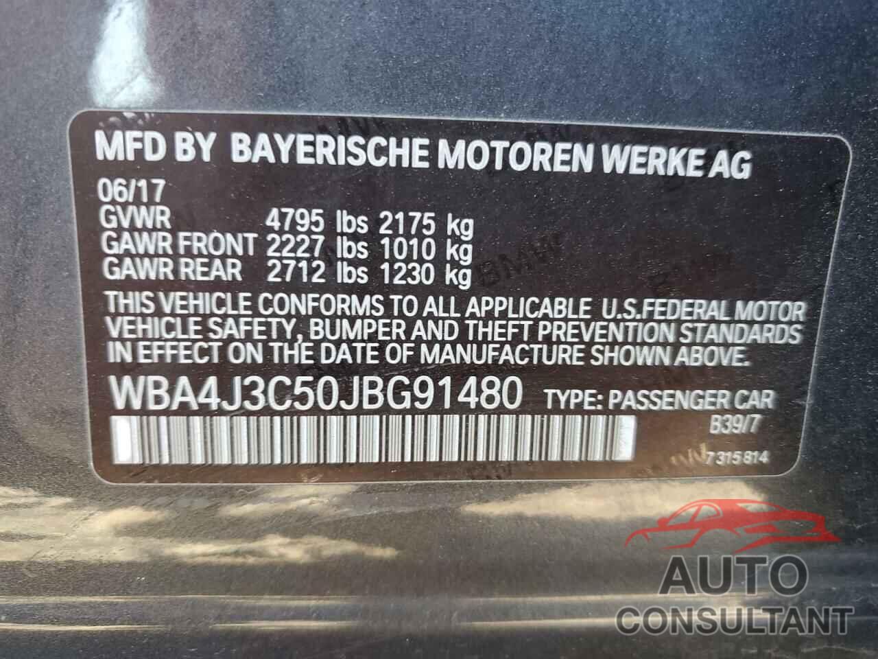 BMW 4 SERIES 2018 - WBA4J3C50JBG91480