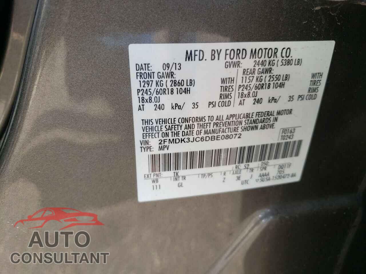 FORD EDGE 2013 - 2FMDK3JC6DBE08072