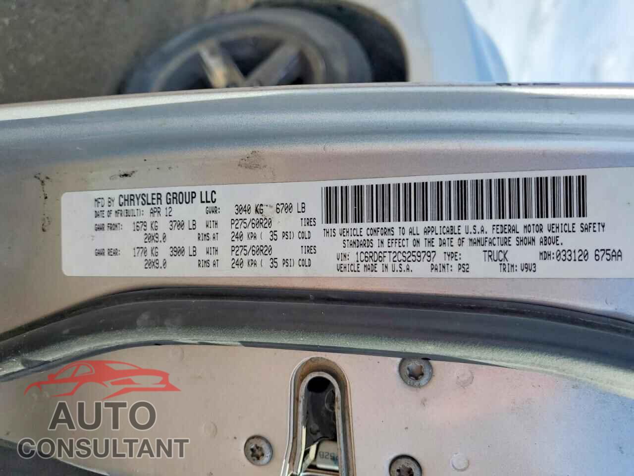 DODGE RAM 1500 2012 - 1C6RD6FT2CS259797
