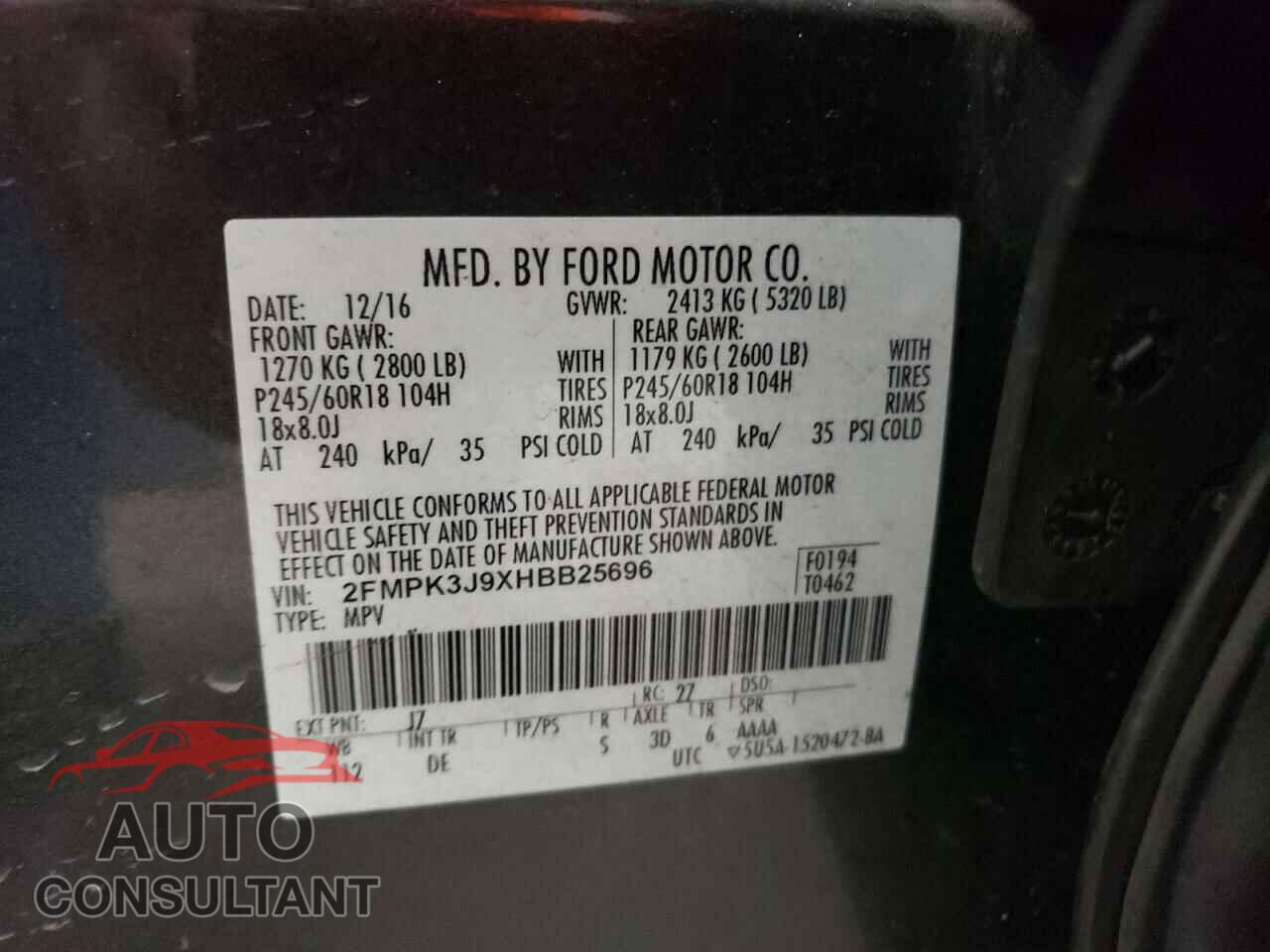 FORD EDGE 2017 - 2FMPK3J9XHBB25696