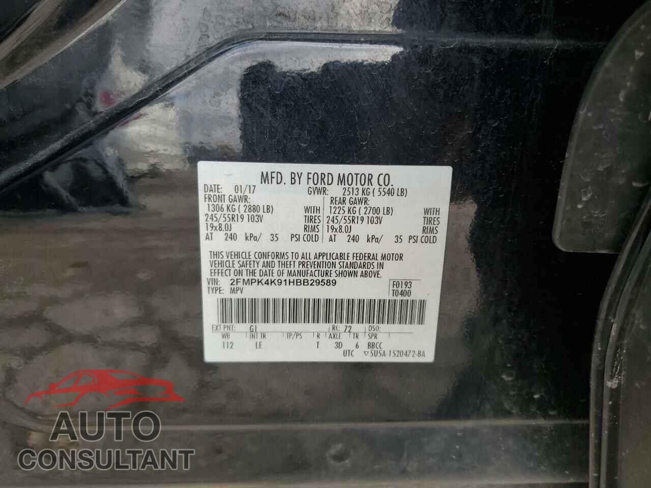 FORD EDGE 2017 - 2FMPK4K91HBB29589